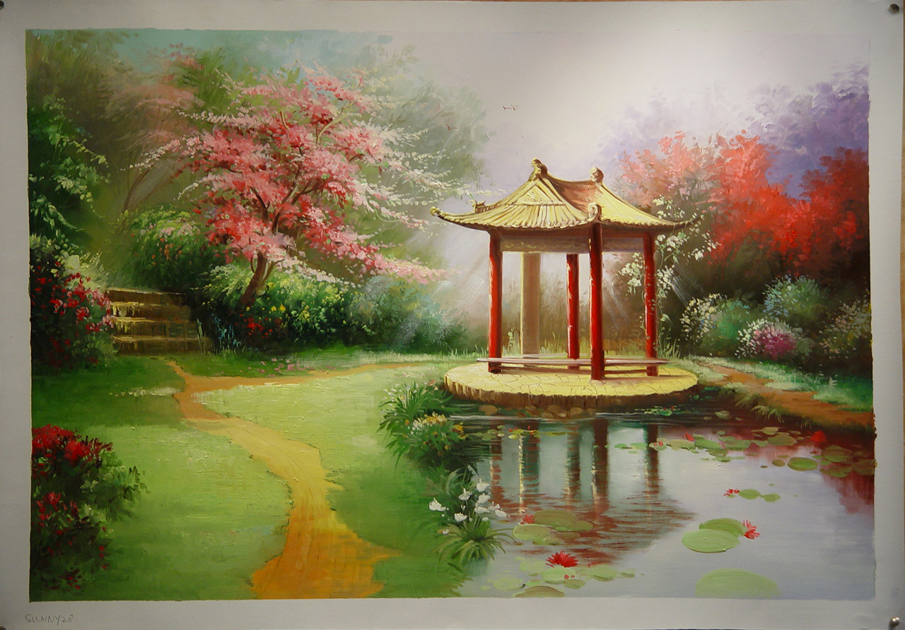 (image for) Handmade oil painting Copy paintings of famous artists Thomas Kinkade's painting,No.51